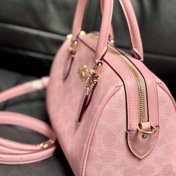 Coach Rowan Satchel Bag In Signature Canvas Powder/Pink - Picture 2 of 12